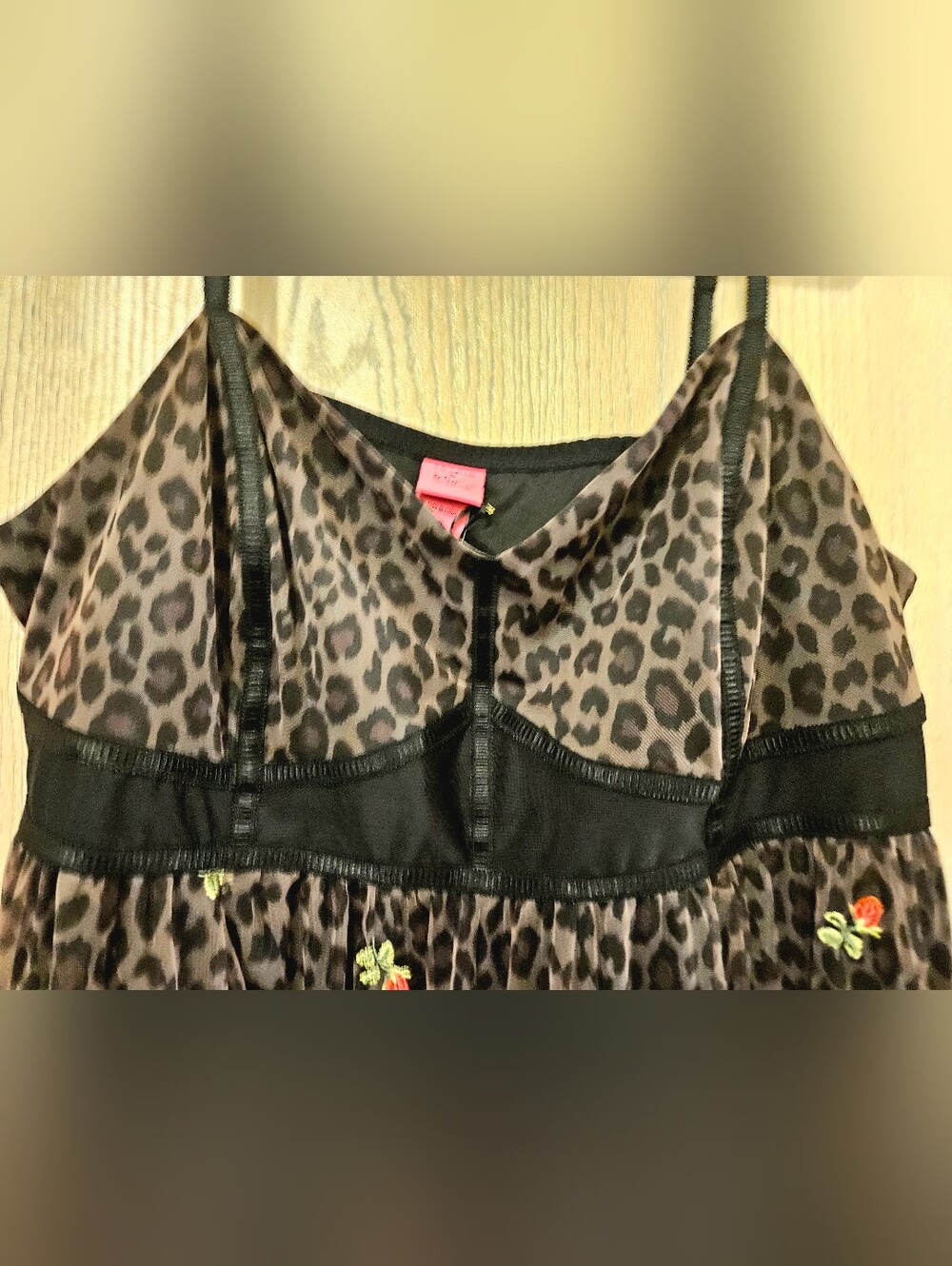 Torrid x Betsey Johnson Brown Leopard Print Dress with Red Rose Embroidery - Picture 4 of 7